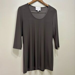 Compli K Oversized Soft Stretchy 3/4 Sleeve Scoop Neck Long Tunic Shirt Top Grey